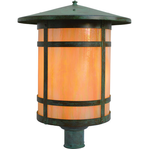 Berkeley 1 Light 18.25 inch Verdigris Patina Post Mount in Amber Mica