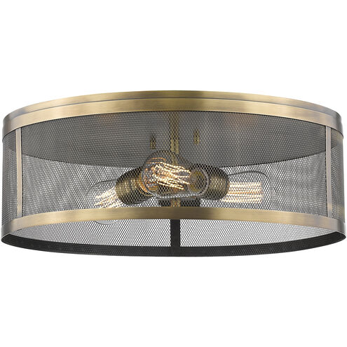 Meshsmith 3 Light 18 inch Natural Brass Flush Mount Ceiling Light in Natural Brass Steel