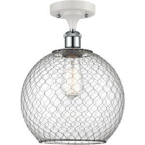 Ballston Large Farmhouse Chicken Wire 1 Light 10 inch White and Polished Chrome Semi-Flush Mount Ceiling Light in Clear Glass with Black Wire, Ballston