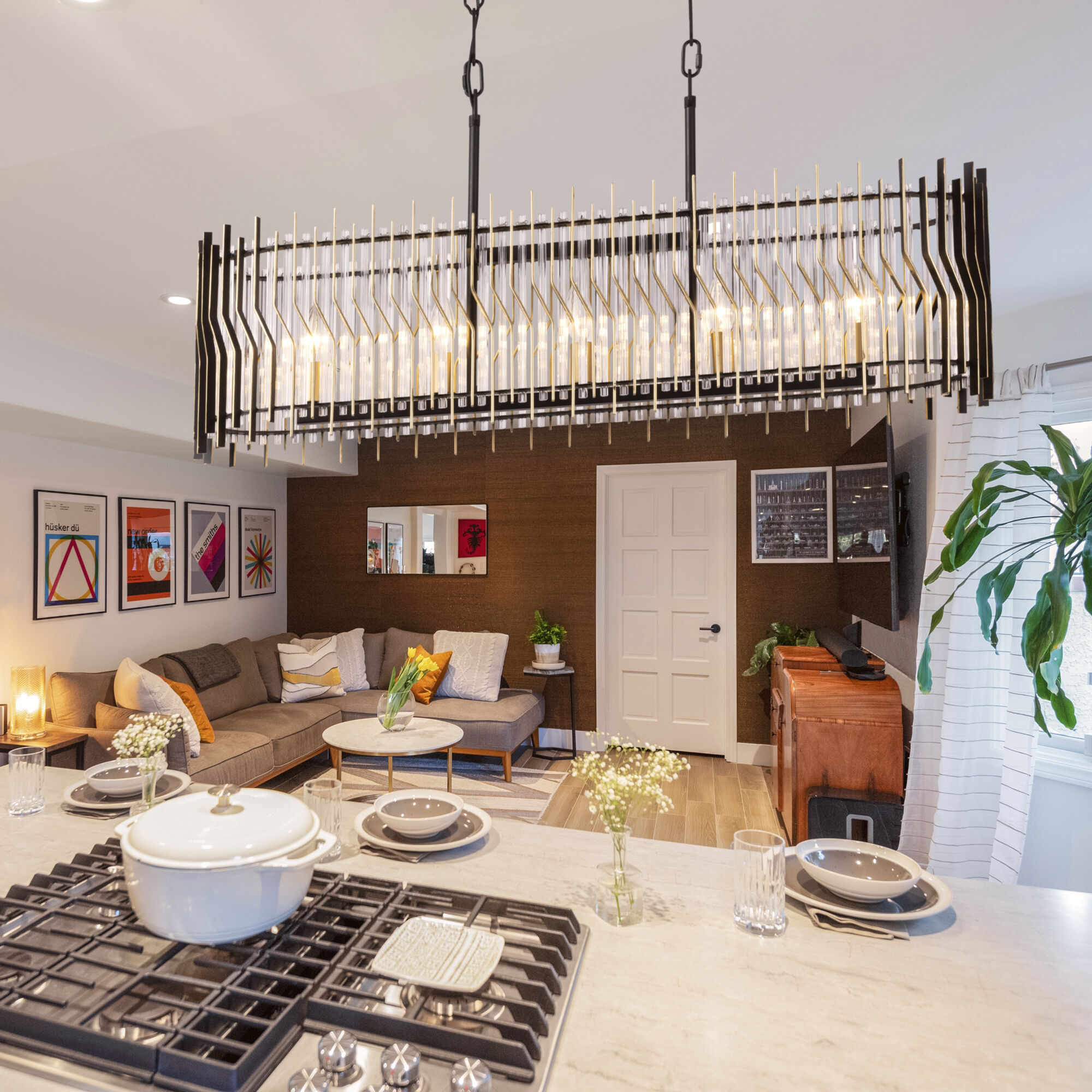 Park Row 5 Light 36 inch Matte Black and French Gold Linear Pendant Ceiling Light, Smithsonian Collaboration