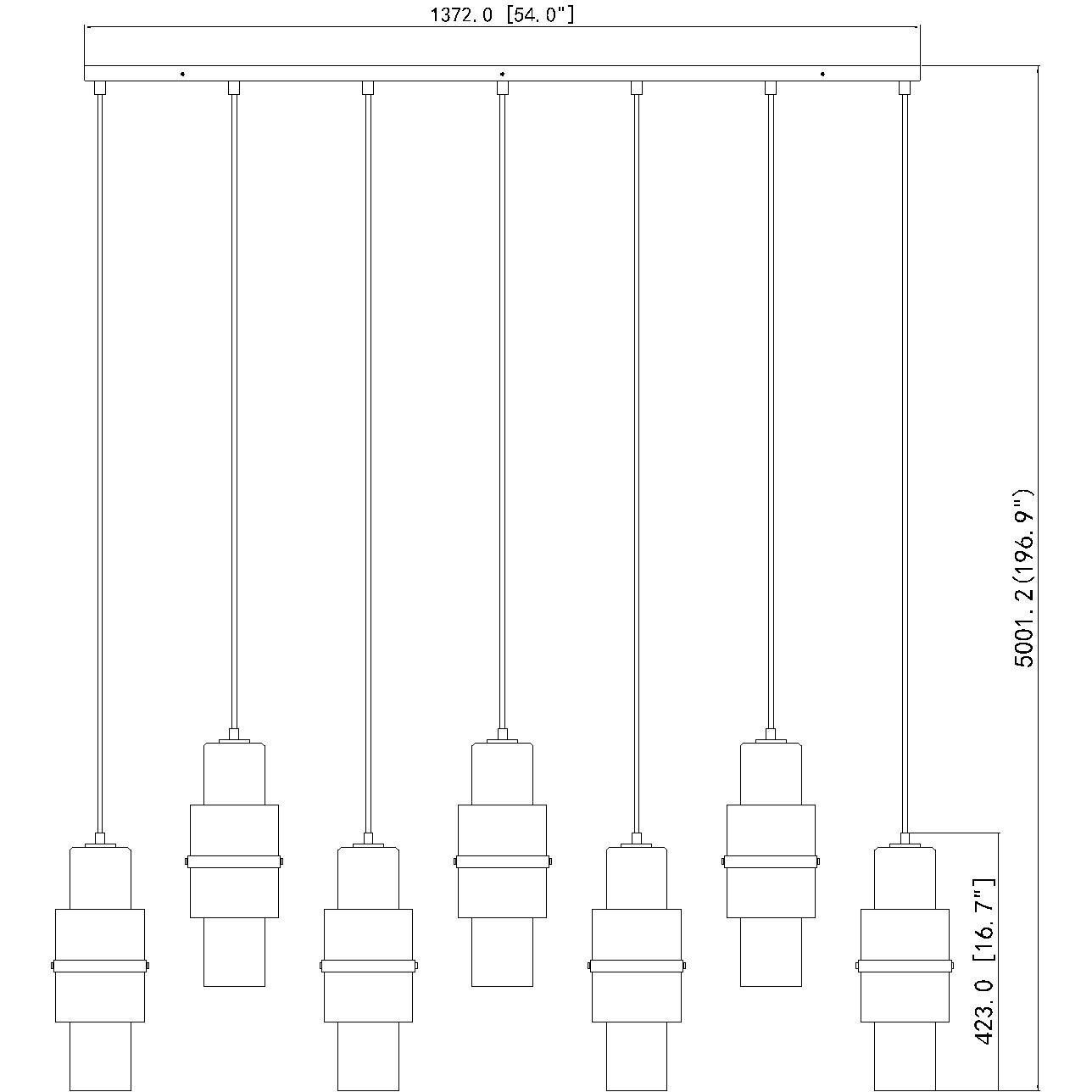 Cayden 7 Light 54 inch Matte Black Linear Chandelier Ceiling Light