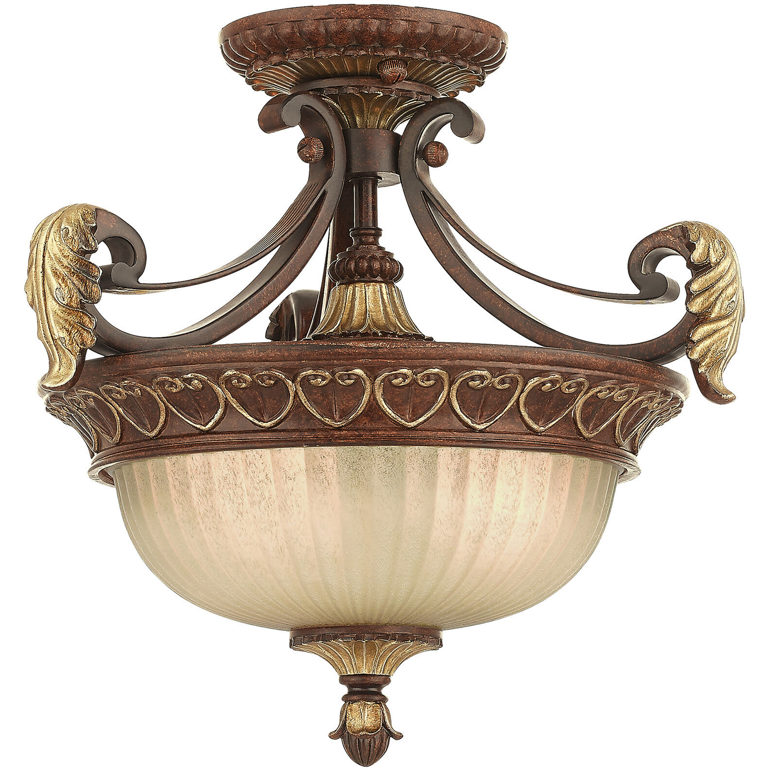 Villa Verona 2 Light 15 inch Verona Bronze with Aged Gold Leaf Accents Convertible Inverted Pendant/Ceiling Mount Ceiling Light