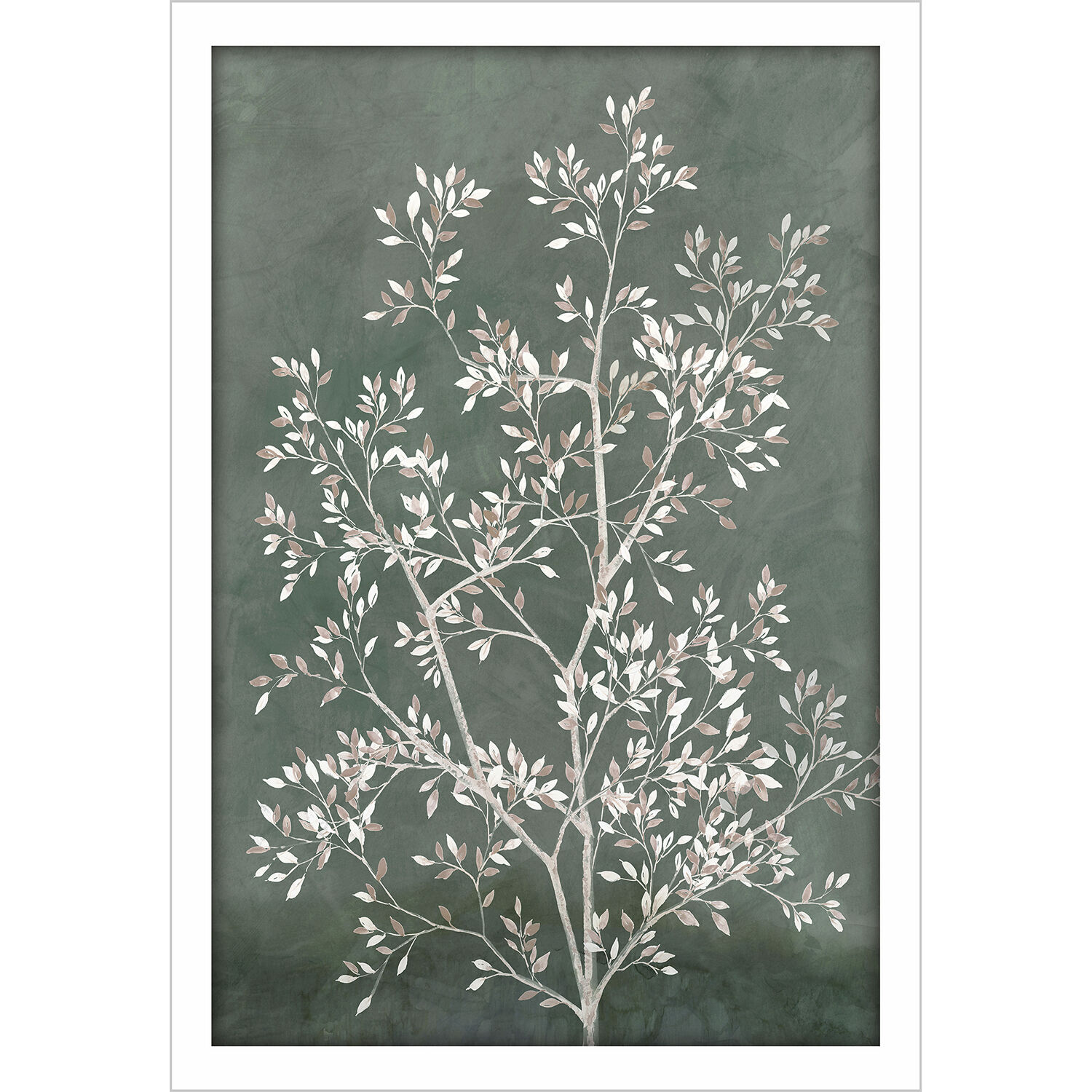 Delicate Tree Green and Beige and White Framed Art