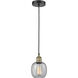Belfast 1 Light 6 inch Black Antique Brass Mini Pendant Ceiling Light in Seedy Glass