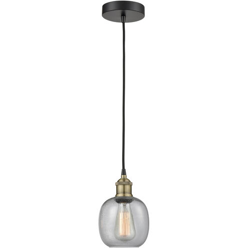 Belfast 1 Light 6 inch Black Antique Brass Mini Pendant Ceiling Light in Seedy Glass