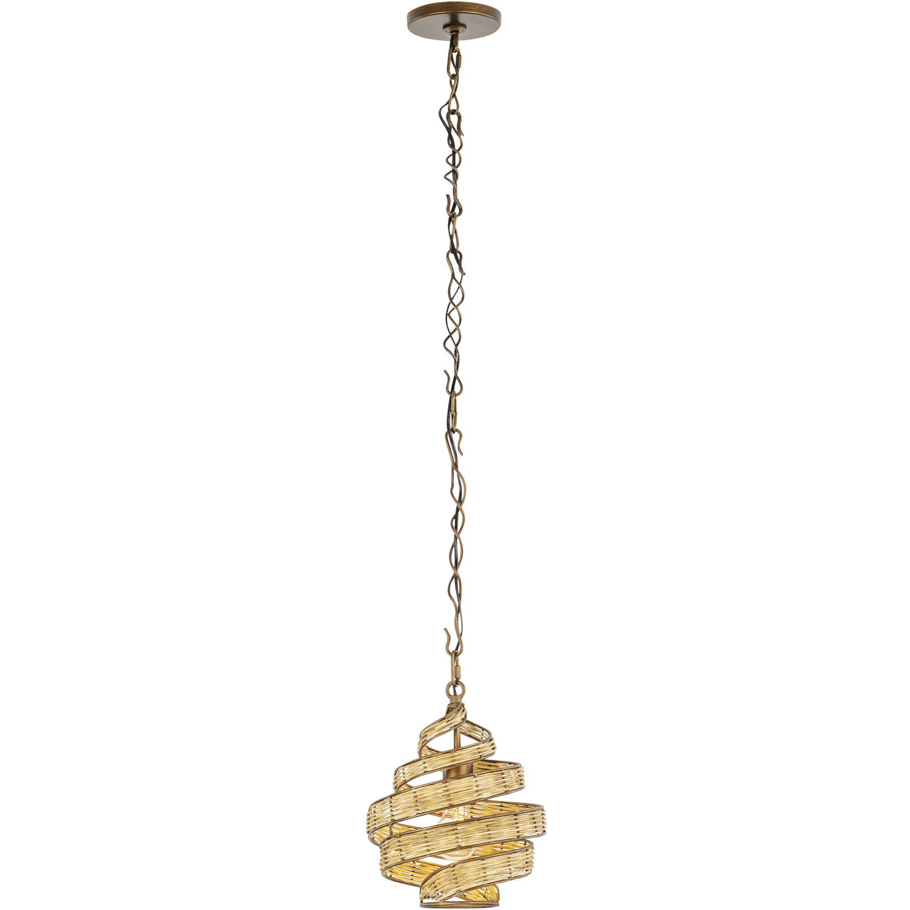 Flow 1 Light 10 inch Baguette and Natural Rattan Mini Pendant Ceiling Light in Baguette/Natural Rattan, Smithsonian Collaboration
