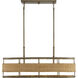 Arcadia 4 Light 36 inch Burnished Brass with Natural Rattan Linear Chandelier Ceiling Light