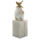 Brass Bird and Quartz 10 X 3 inch Sculpture, on Marble, Large