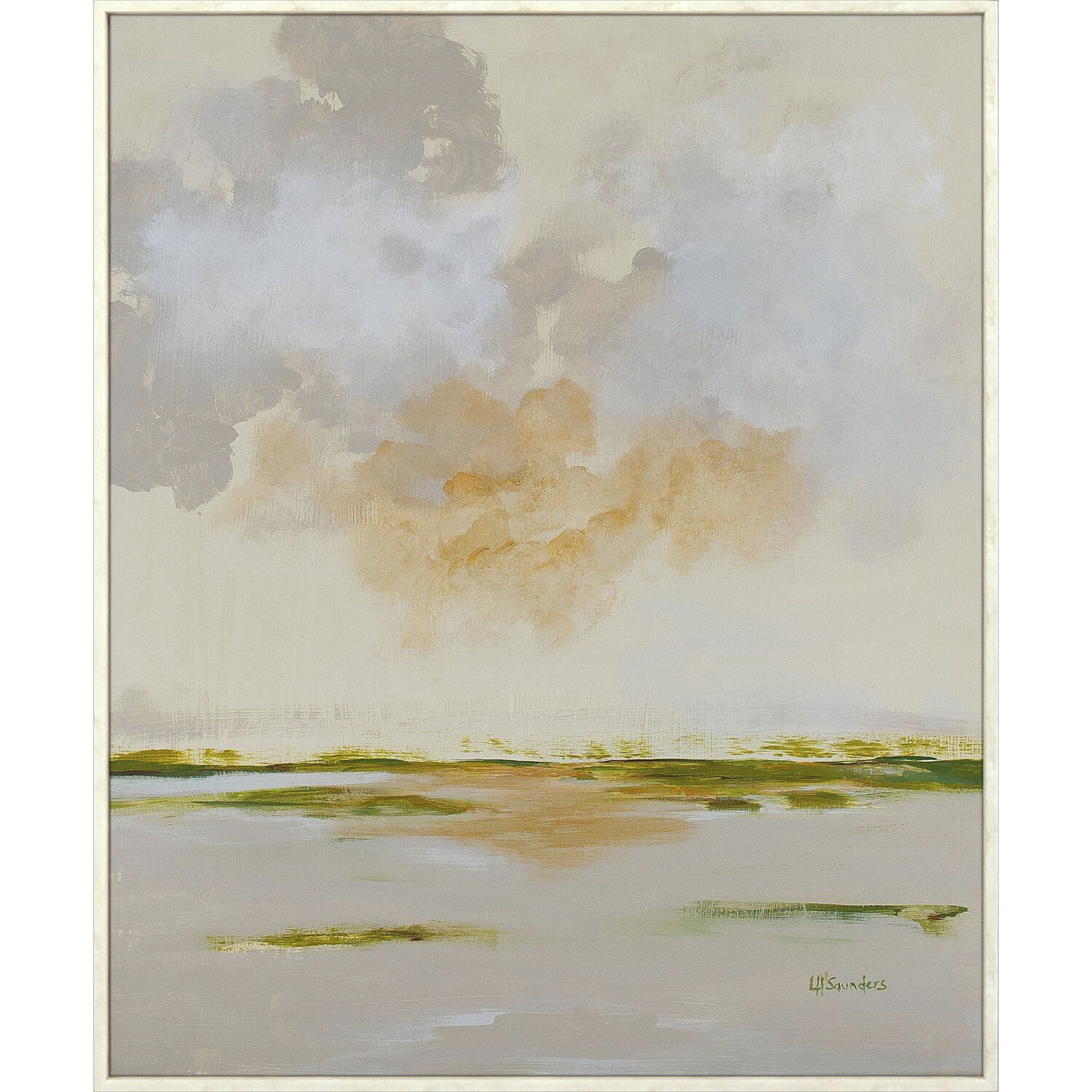 Waterside Collection Green and Beige and Neutral and Orange Canvas