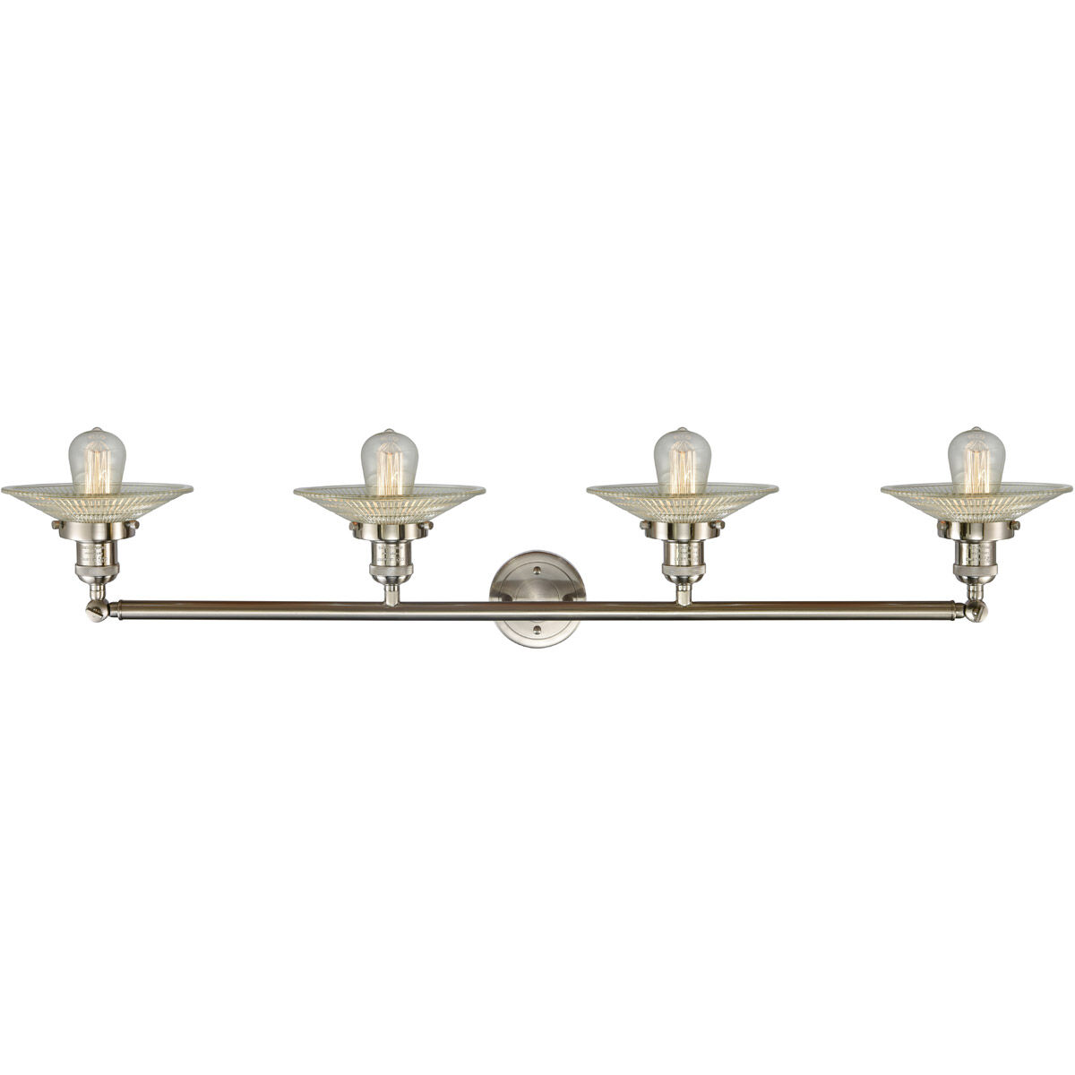 Franklin Restoration Halophane 4 Light 45 inch Brushed Satin Nickel Bath Vanity Light Wall Light in Clear Halophane Glass, Franklin Restoration
