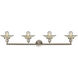 Franklin Restoration Halophane 4 Light 45 inch Brushed Satin Nickel Bath Vanity Light Wall Light in Clear Halophane Glass, Franklin Restoration