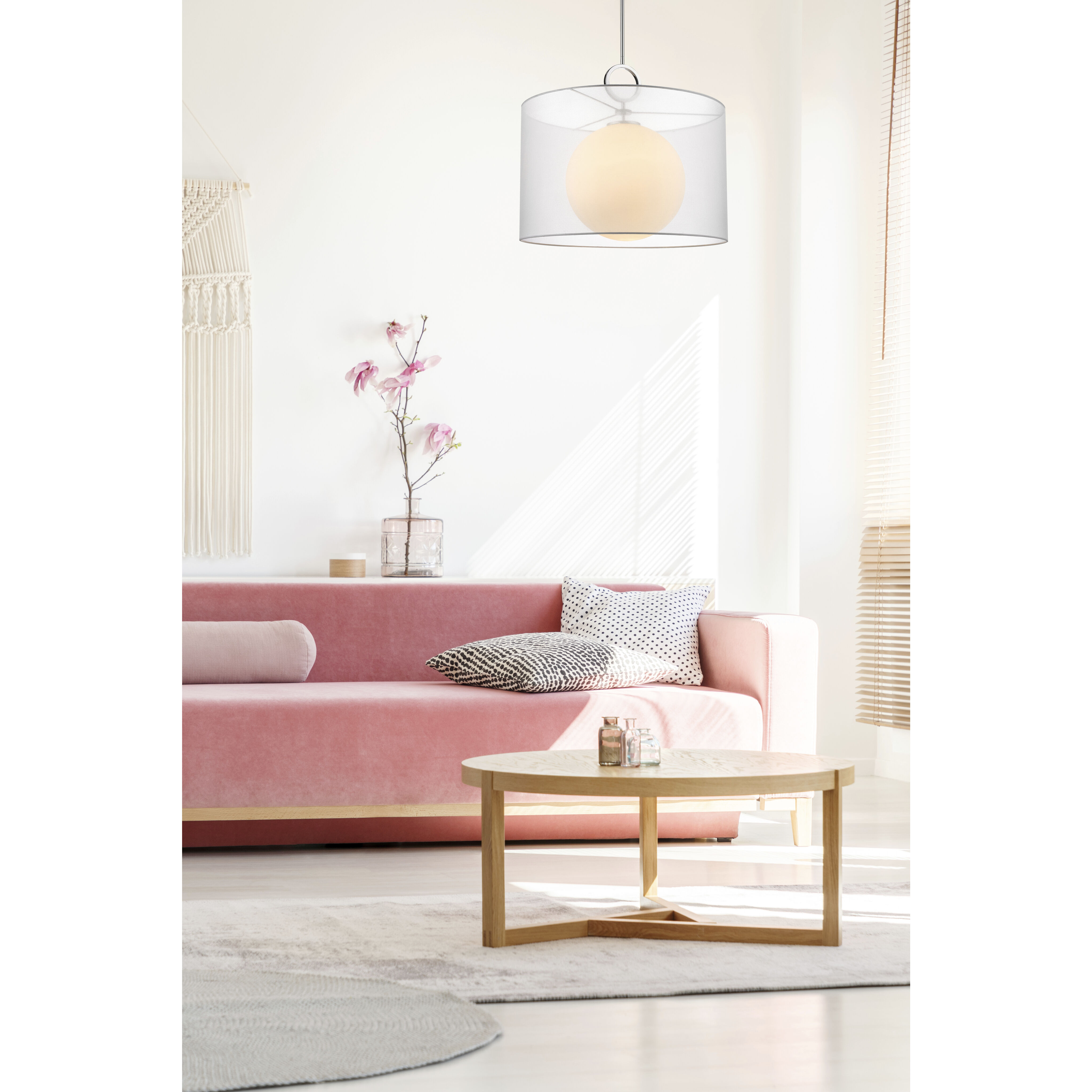 Arosia 1 Light 24 inch Chrome Pendant Ceiling Light in White Fabric