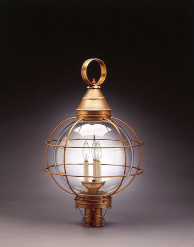 Round Onion 3 Light 30 inch Antique Brass Post Lamp in Clear Glass, Three 60W Candelabra