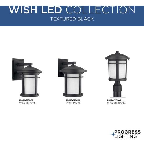 Wish LED LED 10 inch Textured Black Outdoor Wall Lantern, Small, Progress LED