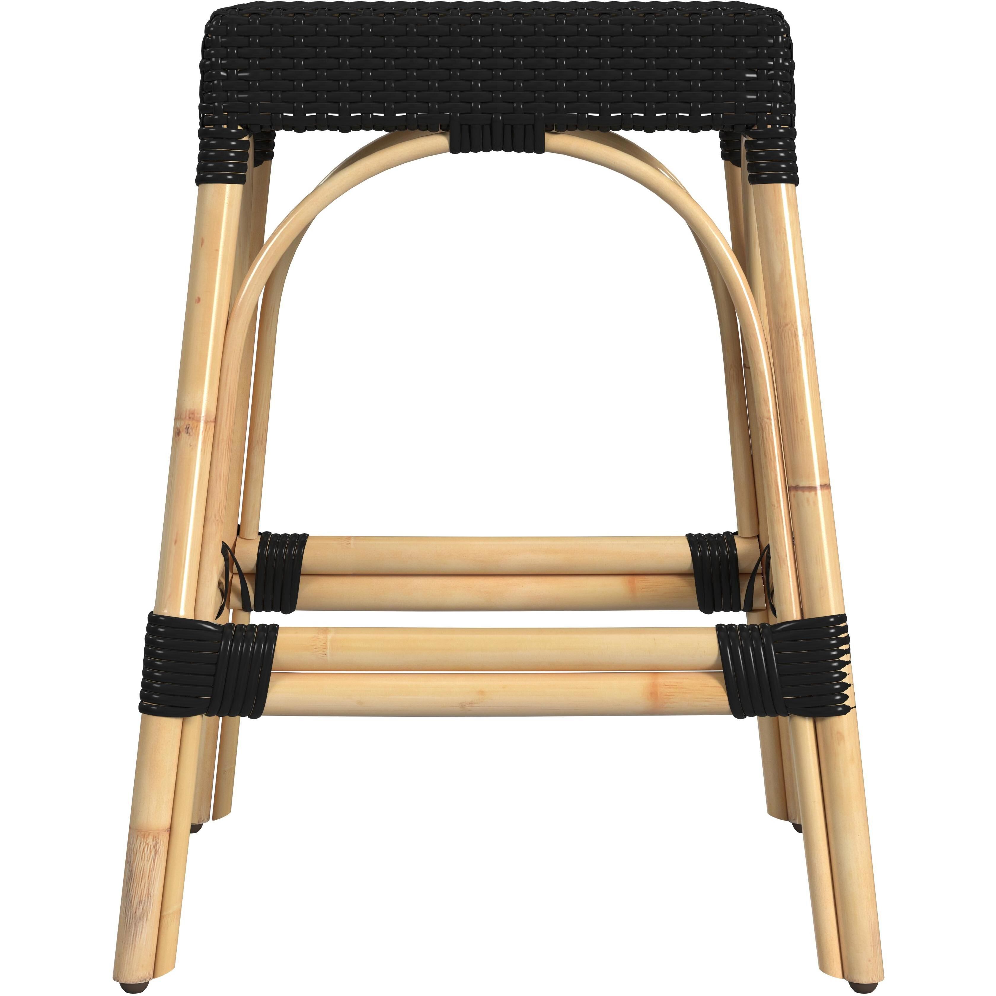 Robias Rectangular Rattan 24.5" Counter Stool in Black