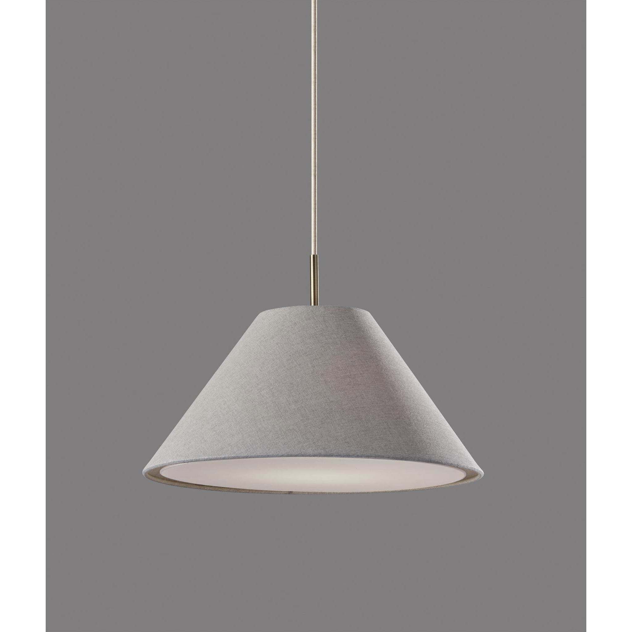 Hadley 18 inch Light Grey Textured Fabric and Antique Brass Pendant Ceiling Light