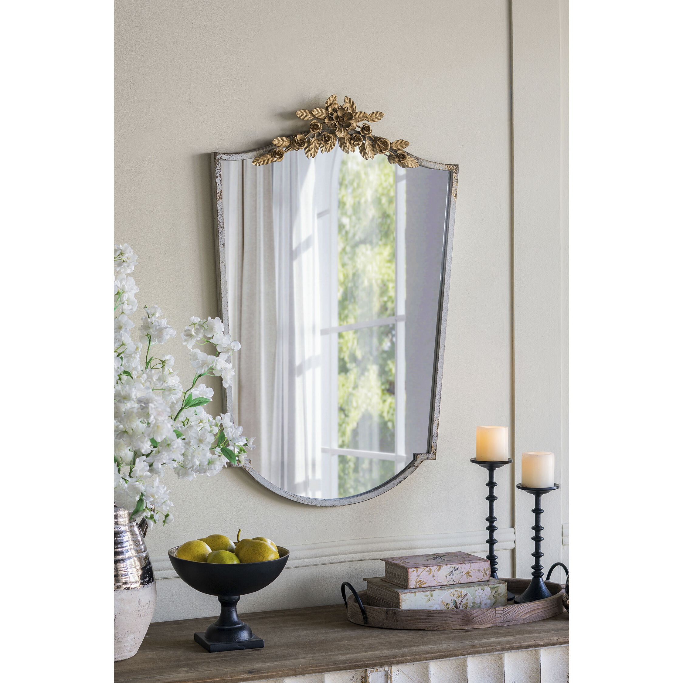 Anita 37.4 X 24 inch Distressed Ivory/Gold Wall Mirror
