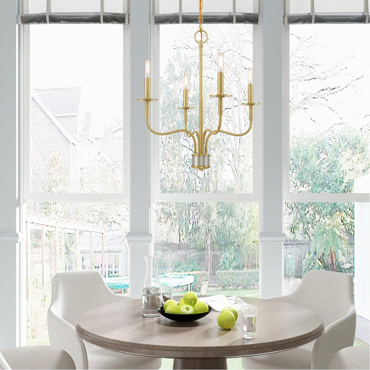 Lisbon 4 Light 20 inch Satin Brass Mini Chandelier Ceiling Light