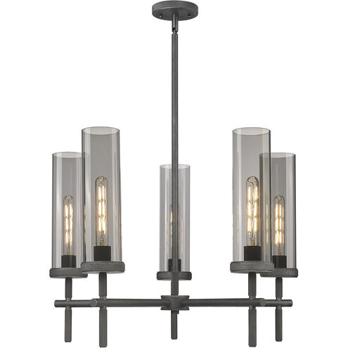 Lincoln 5 Light 26.75 inch Weathered Zinc Chandelier Ceiling Light in Plated Smoke Glass