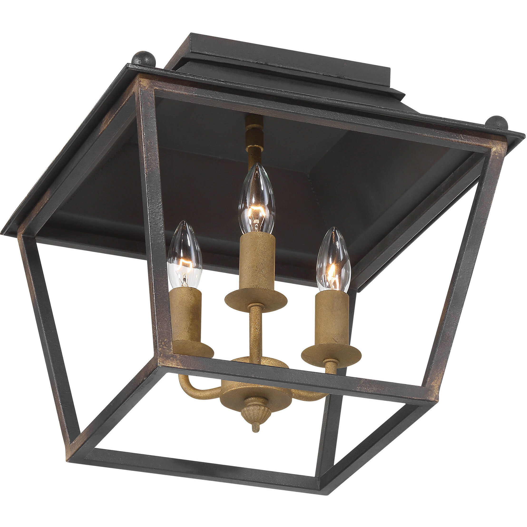 Christoff 3 Light 14 inch Antique Black Iron Flush Mount Ceiling Light
