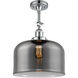 Franklin Restoration X-Large Bell LED 12 inch Polished Chrome Semi-Flush Mount Ceiling Light in Plated Smoke Glass, Franklin Restoration