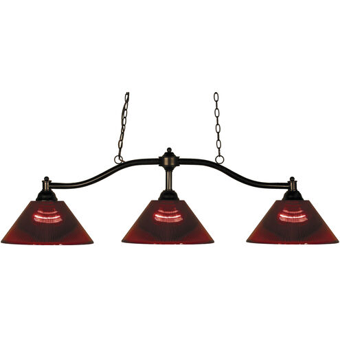 Chance 3 Light 50 inch Bronze Billiard Ceiling Light in Burgundy Acrylic