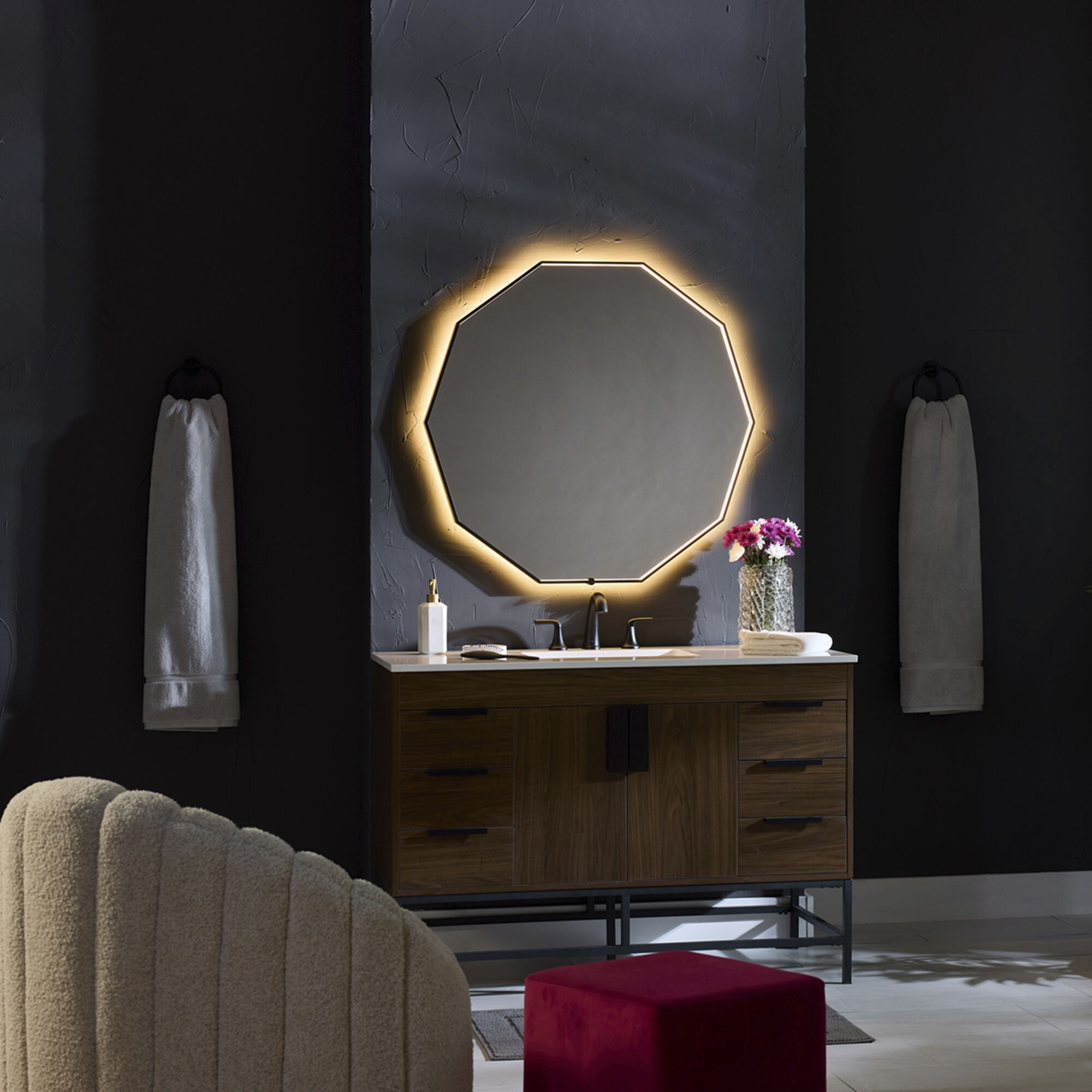 Deca 48 X 48 inch Black LED Lighted Mirror, Vanita by Oxygen