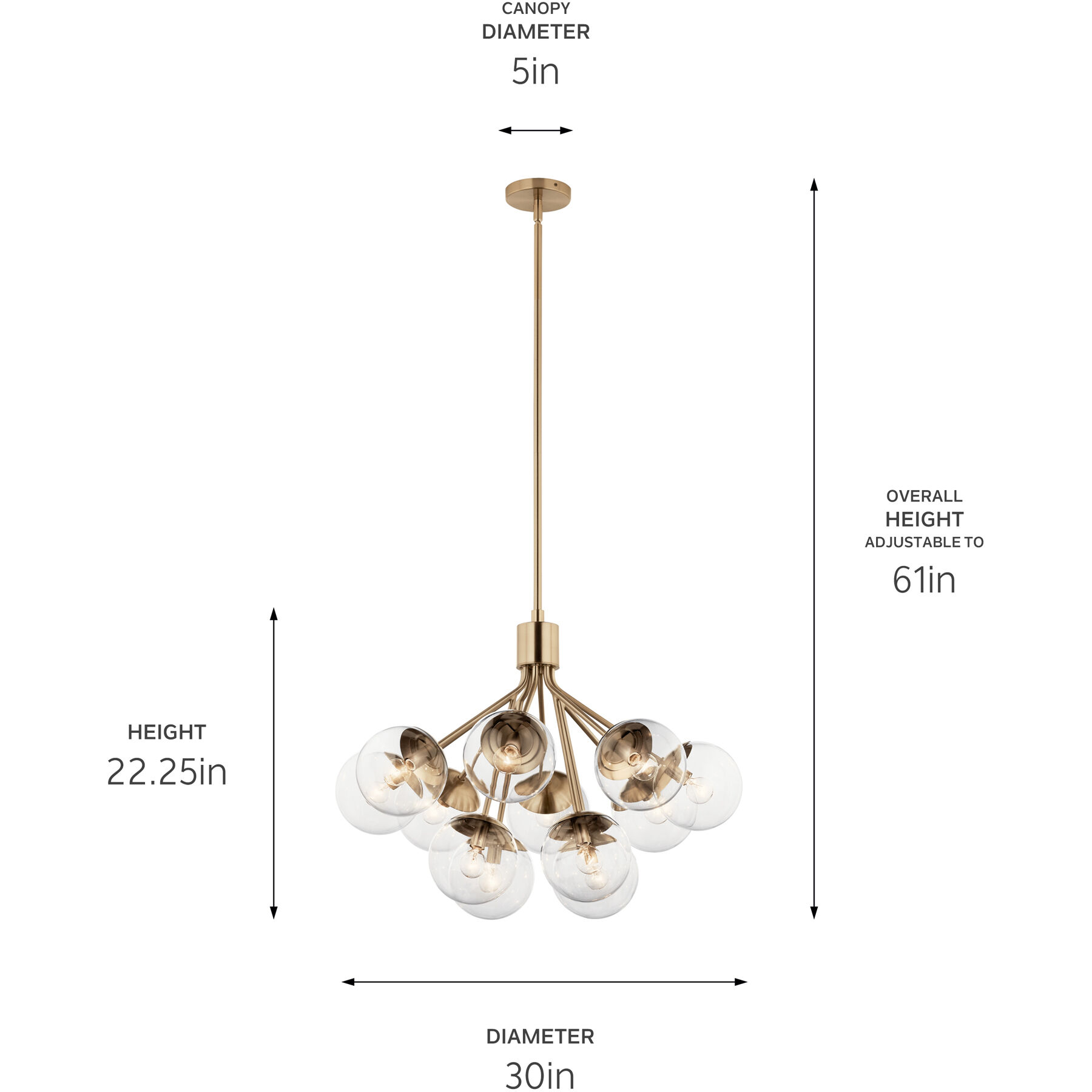 Silvarious 12 Light Champagne Bronze Chandelier/Semi Flush Ceiling Light