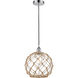 Edison Farmhouse Rope LED 10 inch Polished Chrome Mini Pendant Ceiling Light in Clear Glass with Brown Rope
