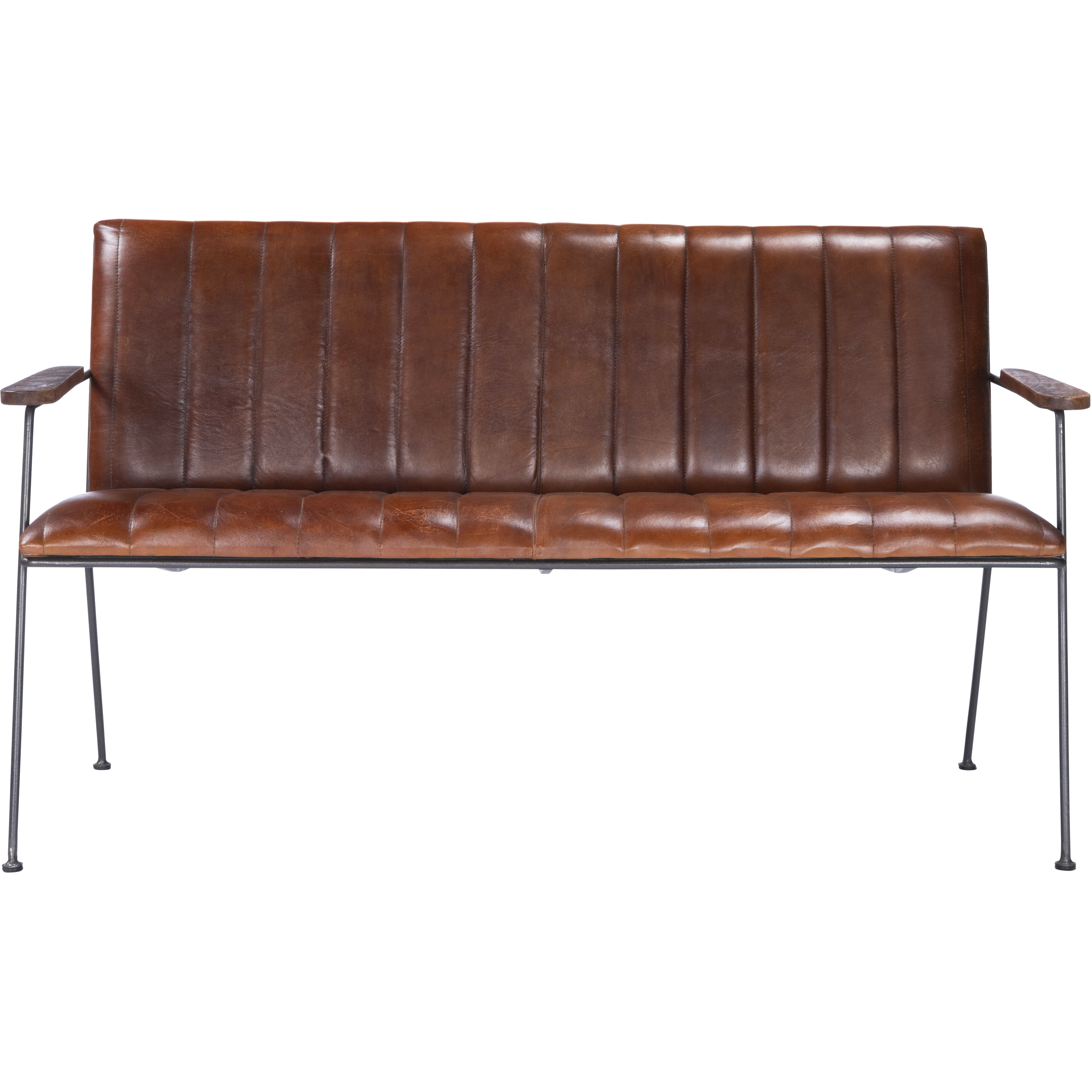 Phoenix Leather & Metal 53"W Bench in Medium Brown
