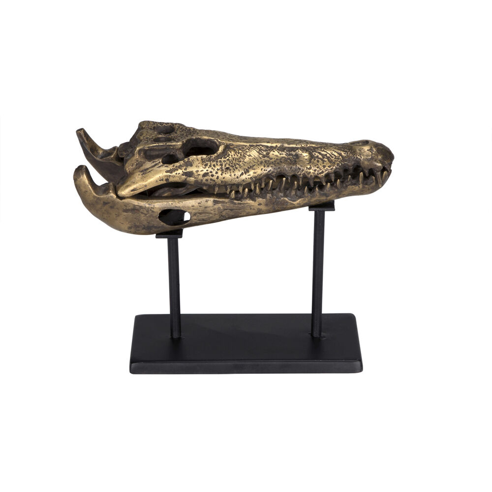 Brass Alligator On Stand Antique Brass with Matte Black Decor Accessory, Small