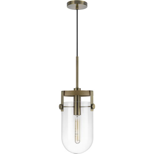 Stovall 1 Light 8.5 inch Antique Brass and Oak Pendant Ceiling Light, Mini Light Design