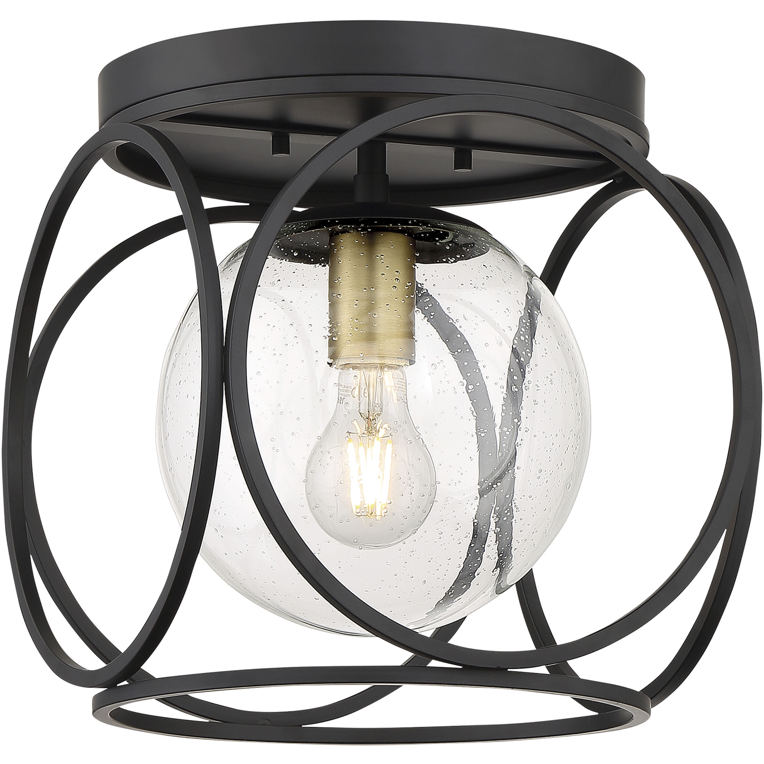 Aurora 1 Light 13 inch Black and Vintage Brass Flush Mount Fixture Ceiling Light