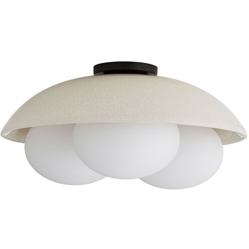 Glaze 3 Light 19 inch Ivory Stained Crackle and Blackened Steel Flush Mount Ceiling Light, Large
