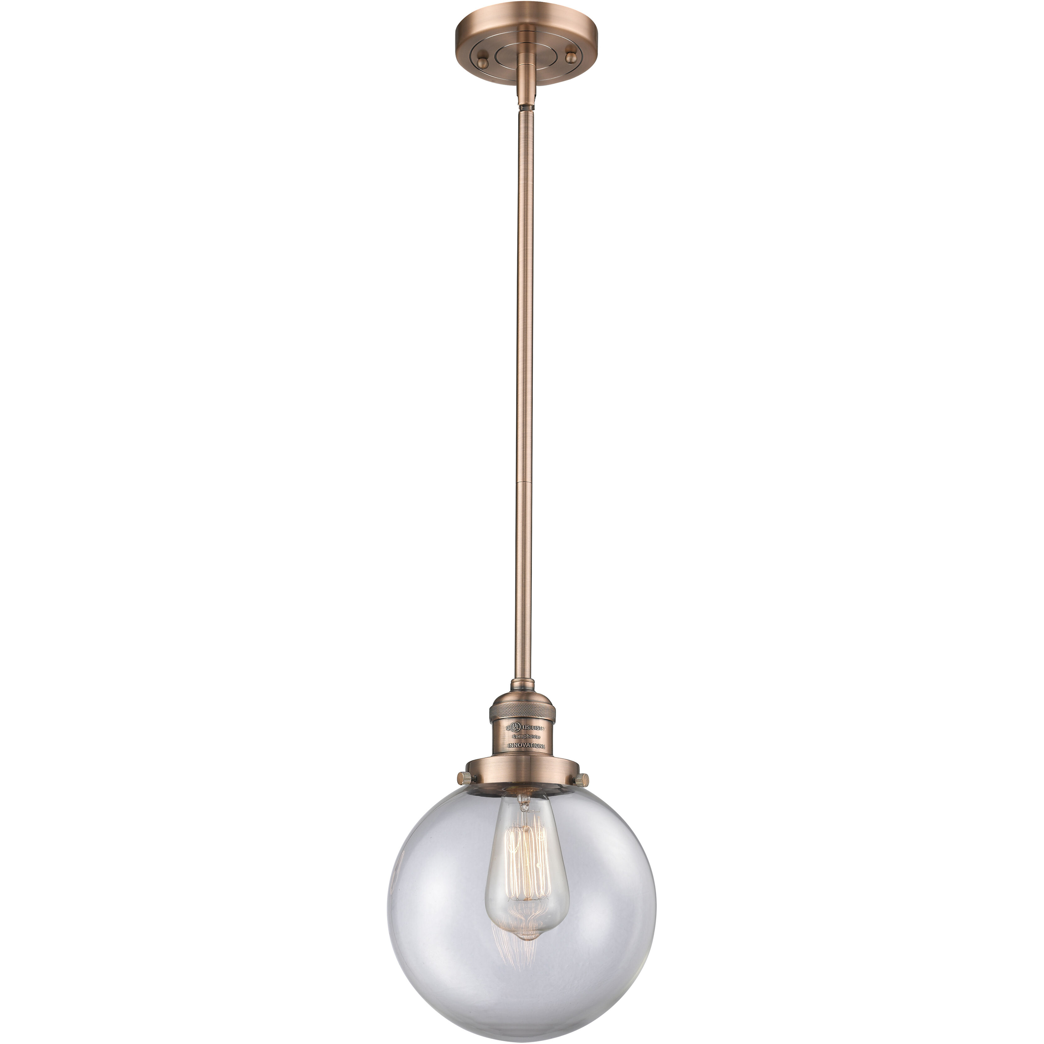 Franklin Restoration Beacon 1 Light 8 inch Antique Copper Mini Pendant Ceiling Light in Incandescent, Clear, Franklin Restoration