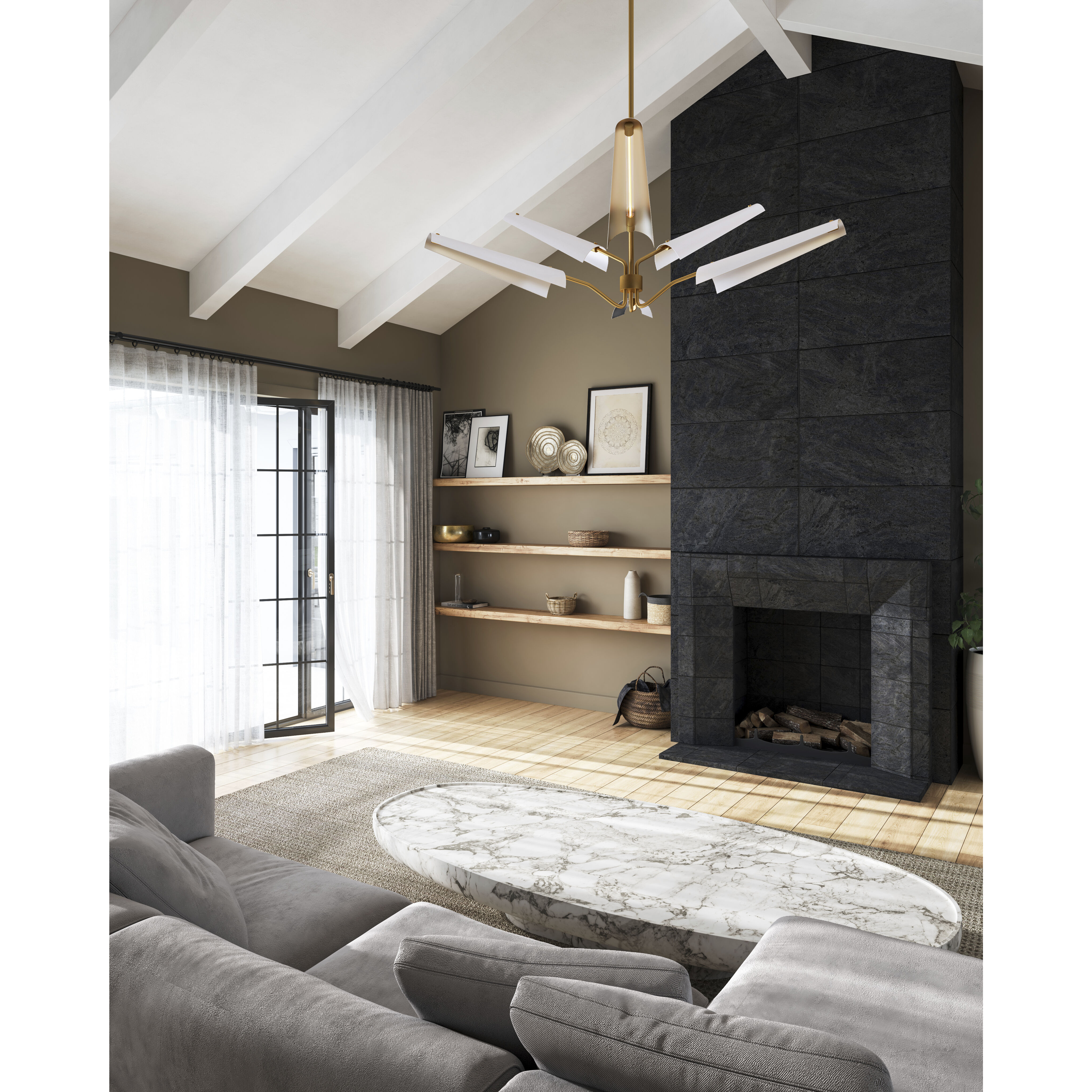 Osorio LED 46.13 inch Matte White and Vintage Brass Chandelier Ceiling Light