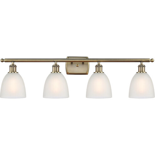 Ballston Castile 4 Light 36 inch Antique Brass Bath Vanity Light Wall Light in Incandescent, White Glass, Ballston