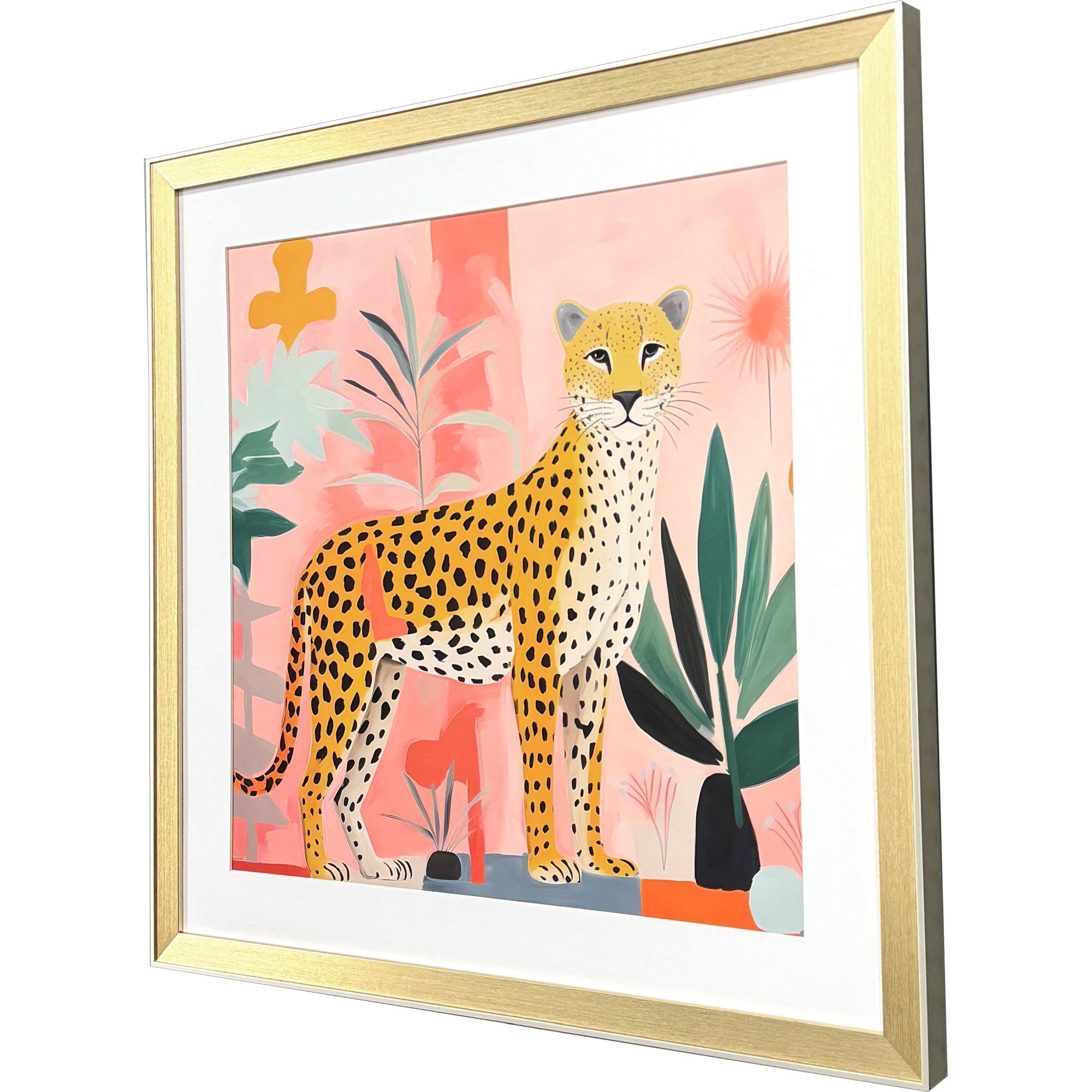 Pet Cheetah Orange and Green and Pink and Black Framed Art, Propac