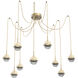Cabochon LED 14.1 inch Gilded Brass with Travertine Stone Swag Multi-Pendant Ceiling Light in 3000K LED, Smoke