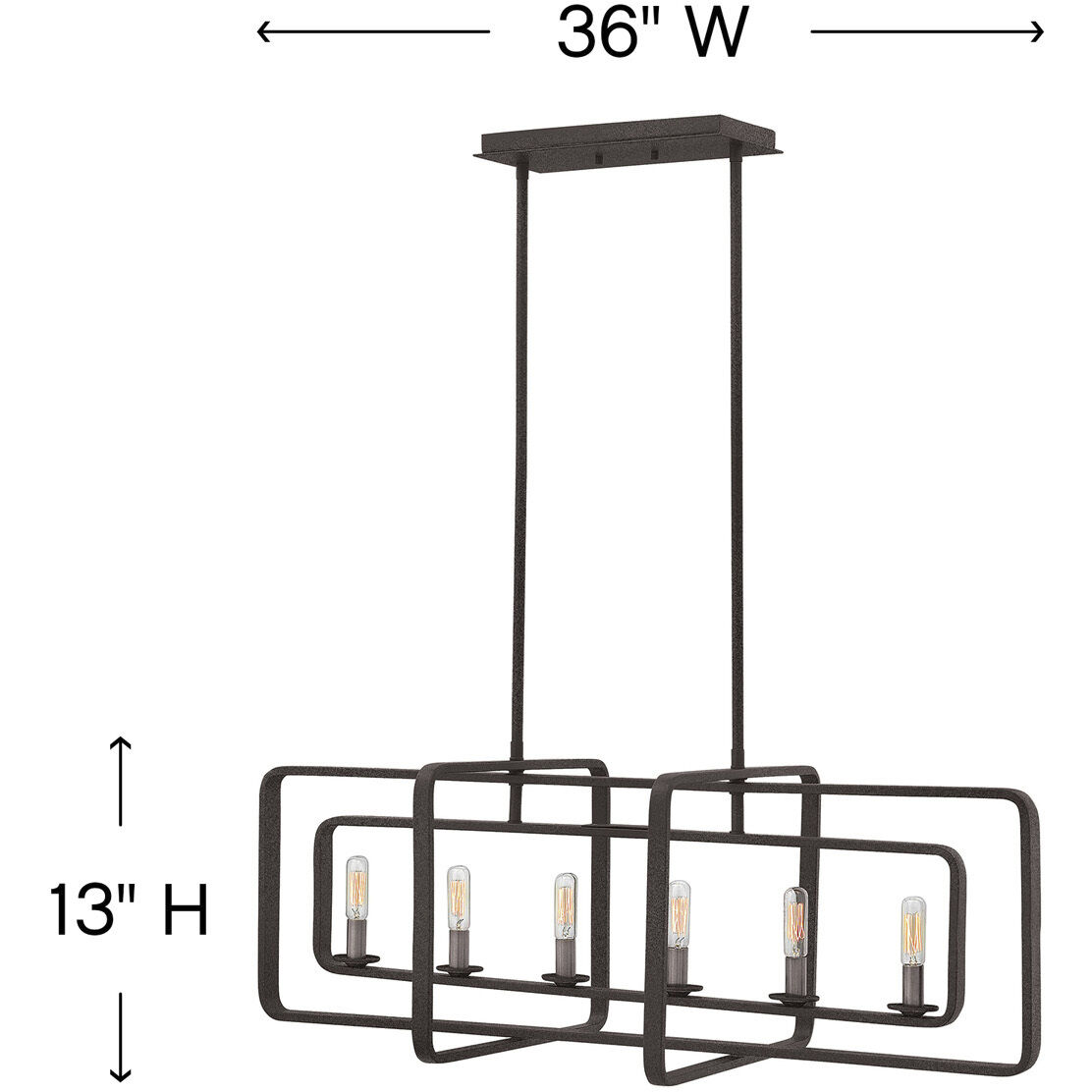 Quentin 6 Light 36 inch Aged Zinc with Antique Nickel Indoor Linear Chandelier Ceiling Light