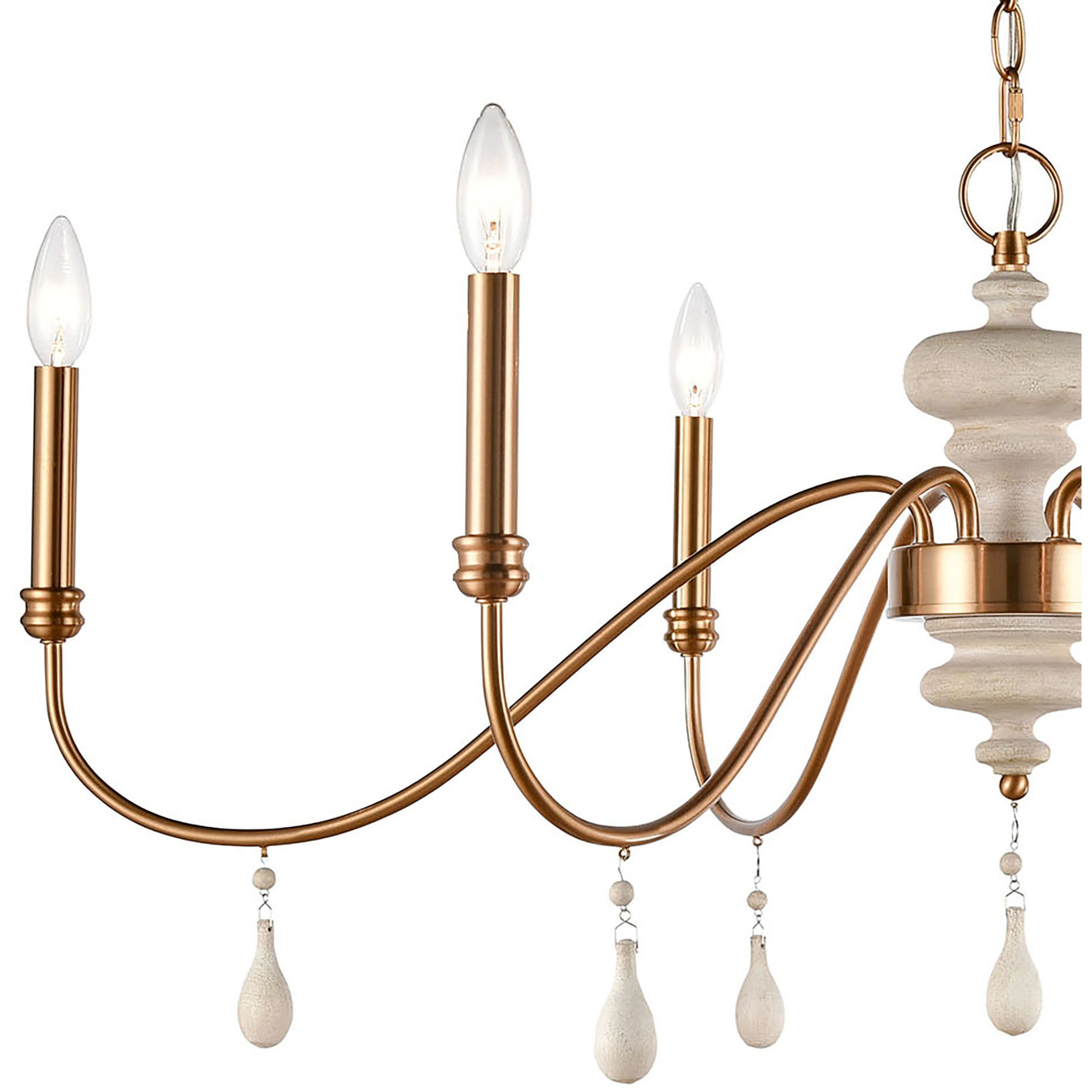 French Connection 6 Light 38 inch Satin Brass Chandelier Ceiling Light