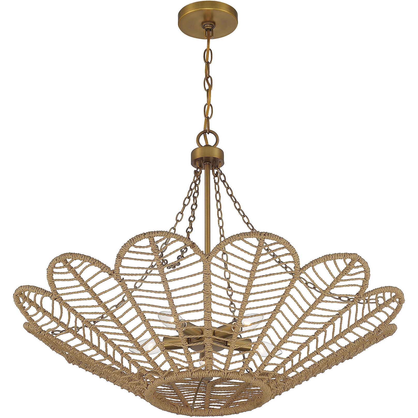 Cyperas 5 Light 30 inch Warm Brass and Rope Pendant Ceiling Light