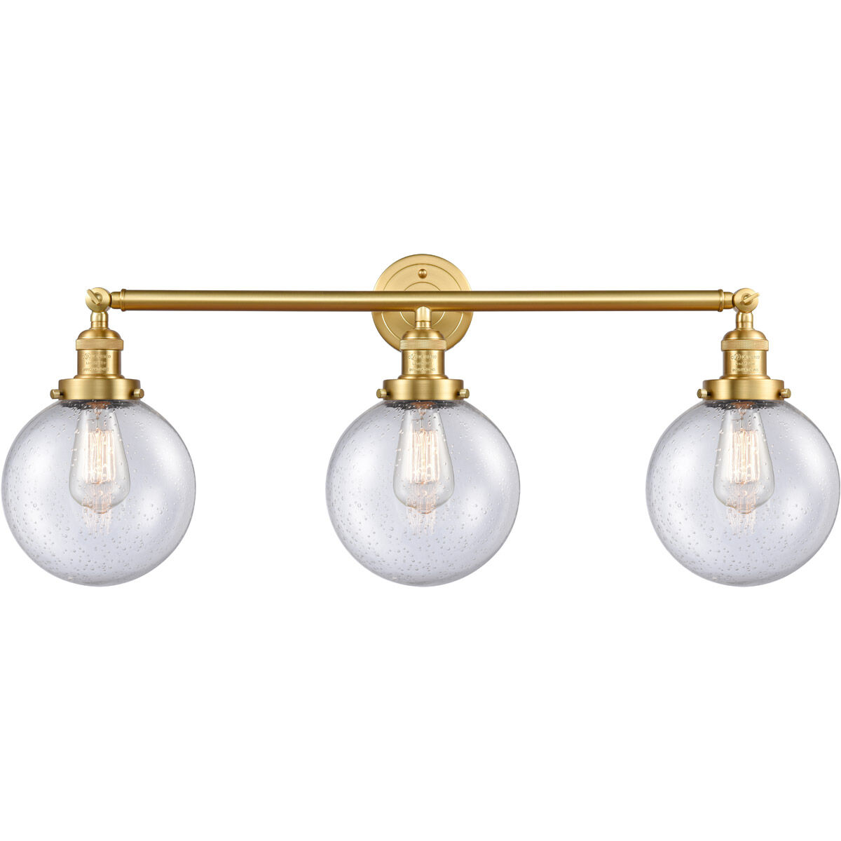 Franklin Restoration Large Beacon LED 32 inch Satin Gold Bath Vanity Light Wall Light in Seedy Glass, Franklin Restoration
