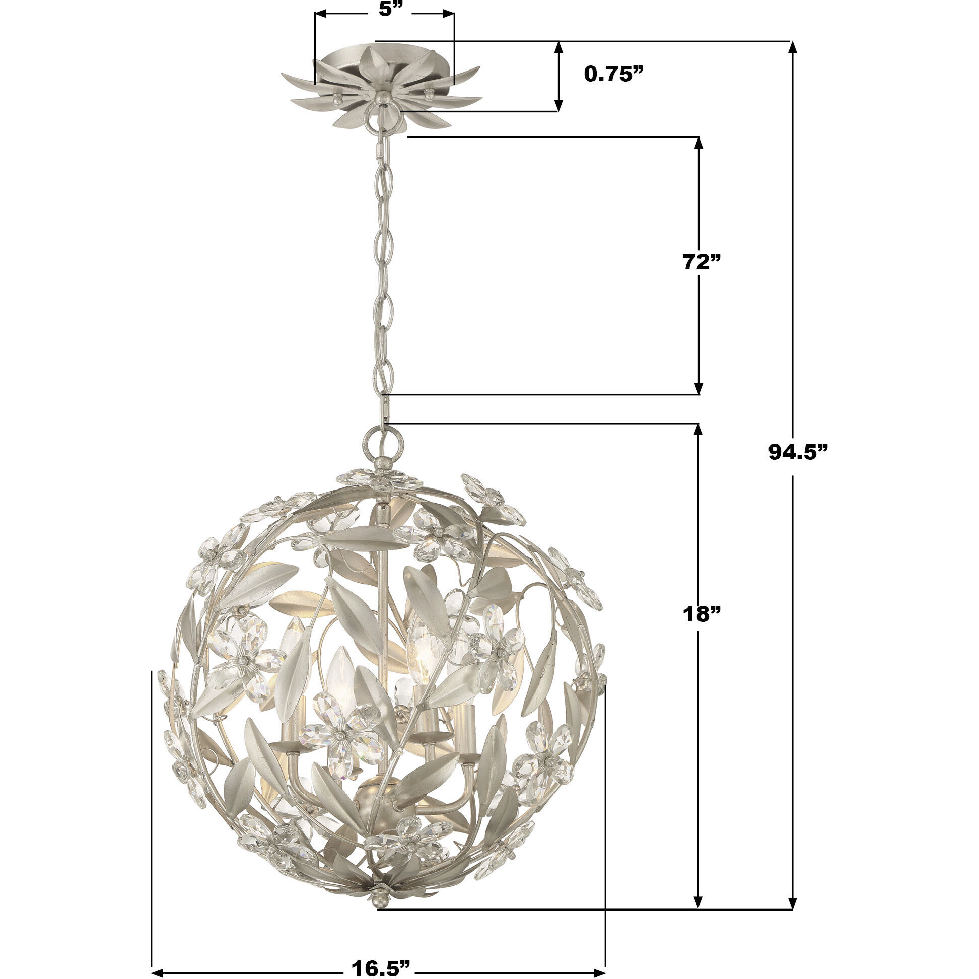 Marselle 4 Light 16.5 inch Antique Silver Mini Pendant Ceiling Light