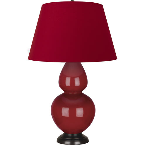 Double Gourd 31 inch 150.00 watt Ruby Red Glazed Ceramic with Deep Patina Bronze Table Lamp Portable Light in Rose Red with Ink Black