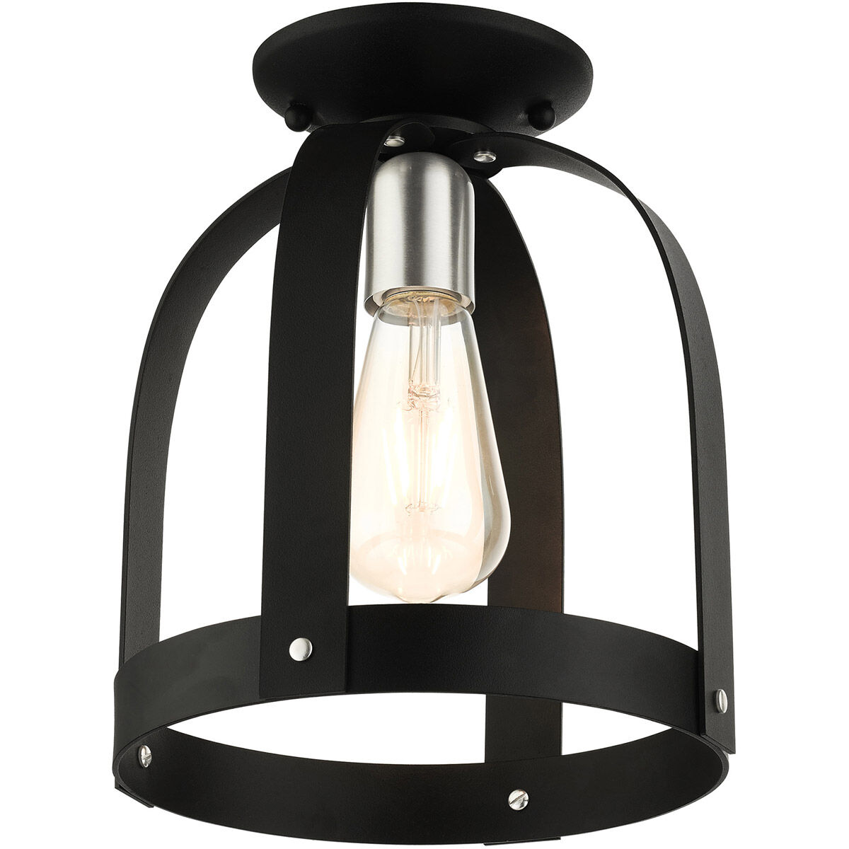 Stoneridge 1 Light 9 inch Textured Black Petite Semi Flush Ceiling Light