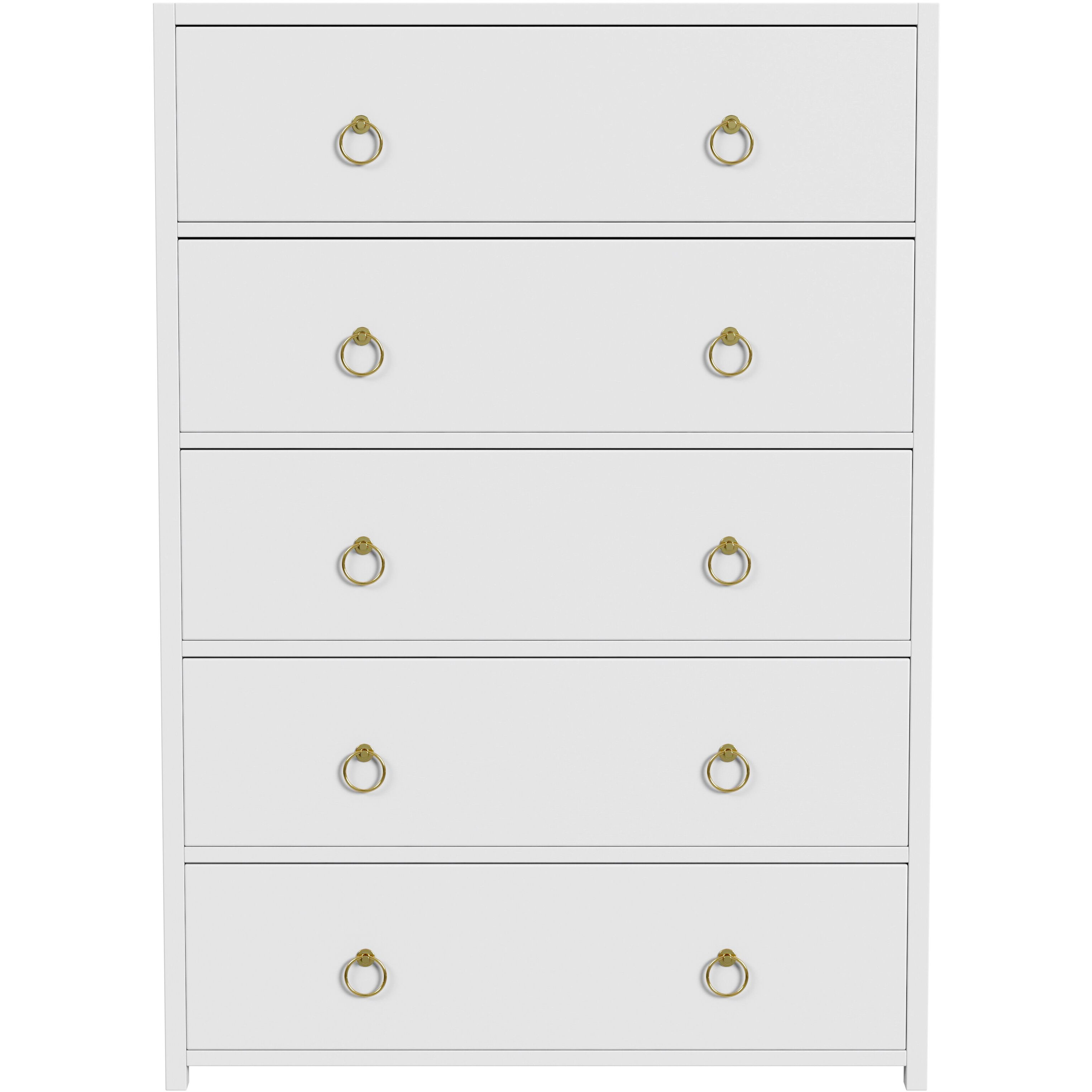Lark 5 Drawer Dresser in White