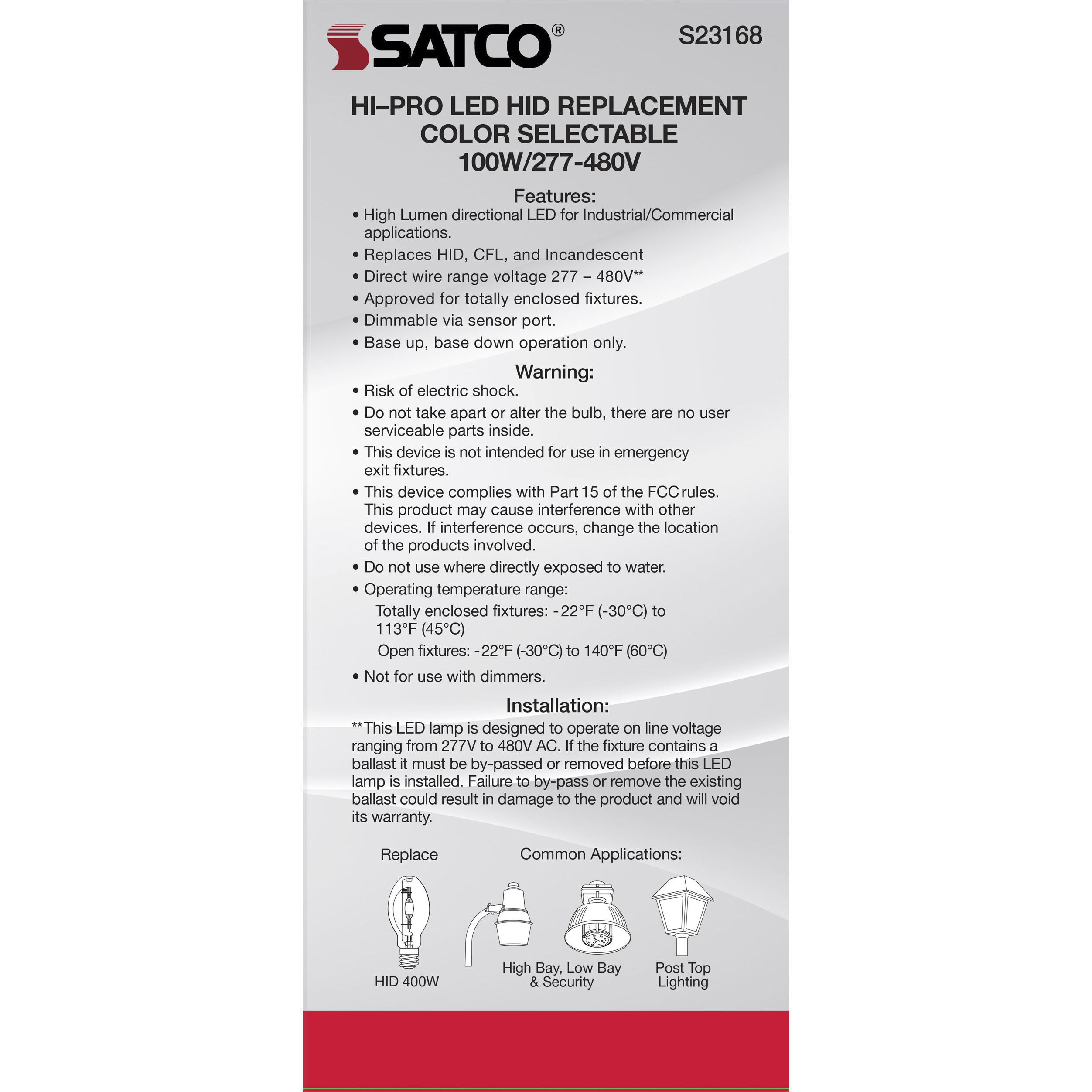 Lumos LED 100 watt 277-480 3000K Light Bulb, HID Replacements