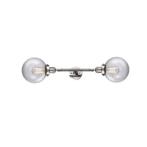 Franklin Restoration Large Beacon 2 Light 8 inch Polished Nickel Bath Vanity Light Wall Light in Clear Glass, Franklin Restoration