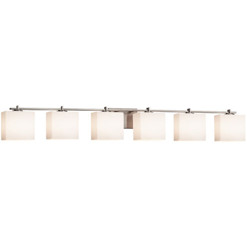 Fusion 6 Light 55.5 inch Brushed Nickel Bath Bar Wall Light in Rectangle, Incandescent, Opal Fusion